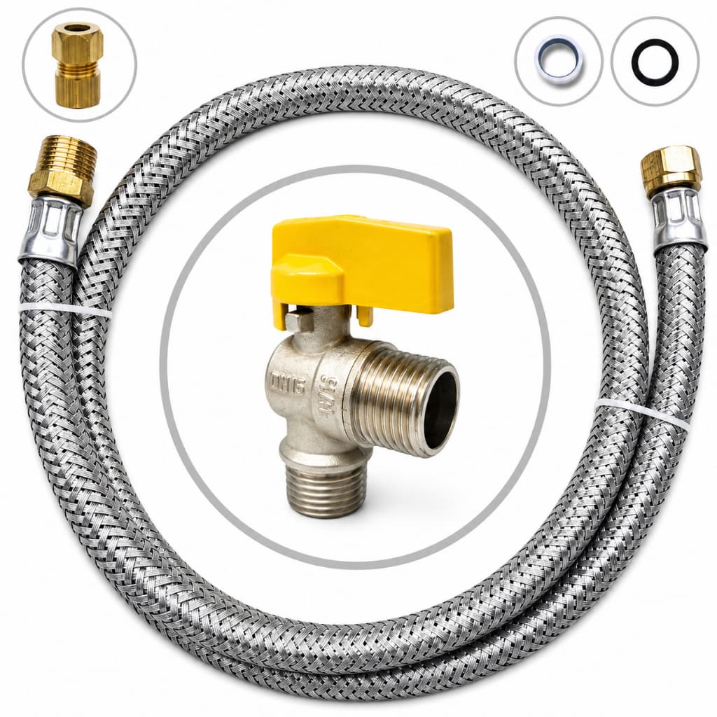 Kit Gás Encanado Mangueira 1,20mt + Adaptador Fêmea + Registro MXM