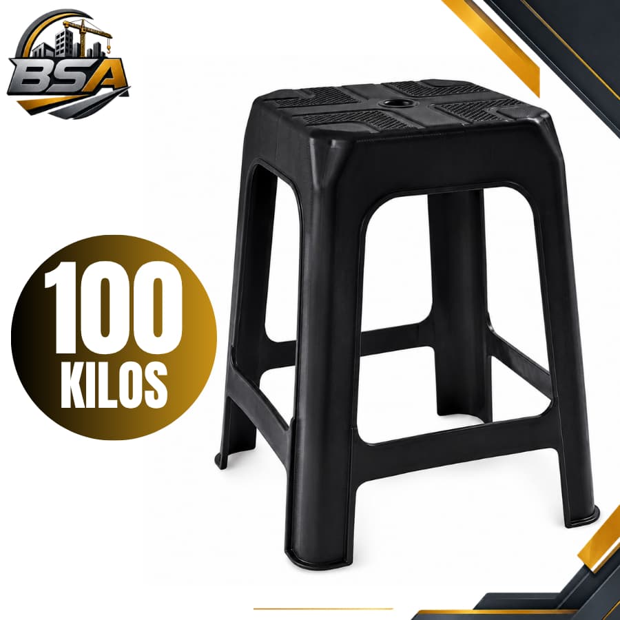Banqueta Preta De Plástico Resistente e Reforçada Adulto Preta Suporta Até 100kg