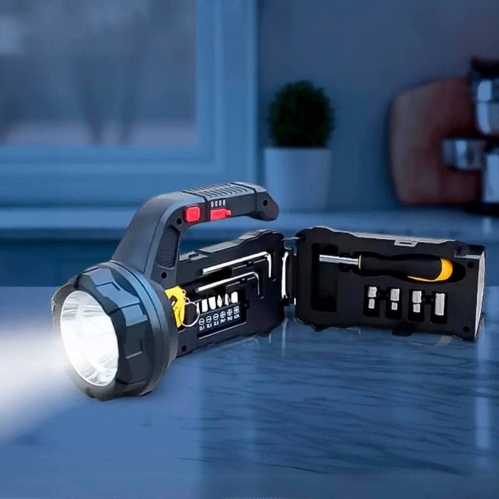 LANTERNA DE MÃO LED 300M COM KIT DE FERRAMENTAS RECARREGÁVEL ILUMINAÇÃO FORTE PARA CAMPING REPAROS E EMERGÊNCIASe