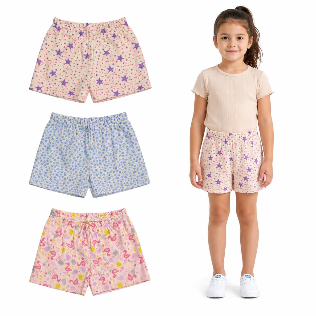 Kit 03 Shorts Feminino Avulso De Pijama Infantil Menina 02 ao 16 100% algodão
