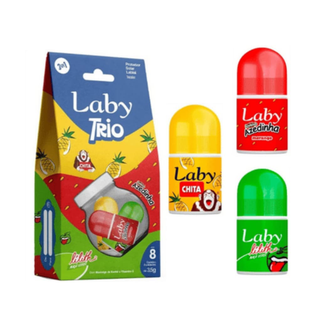 Protetor Solar Labial Laby Trio Azedinha Lilith Chita Push Pull 3,5g Kit com 3