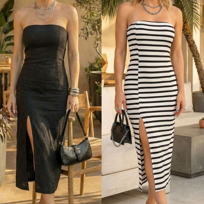 Combo Vestido 1 ou 2  Feminino Tomara Que Cai Fenda Perna Anarruga R 041