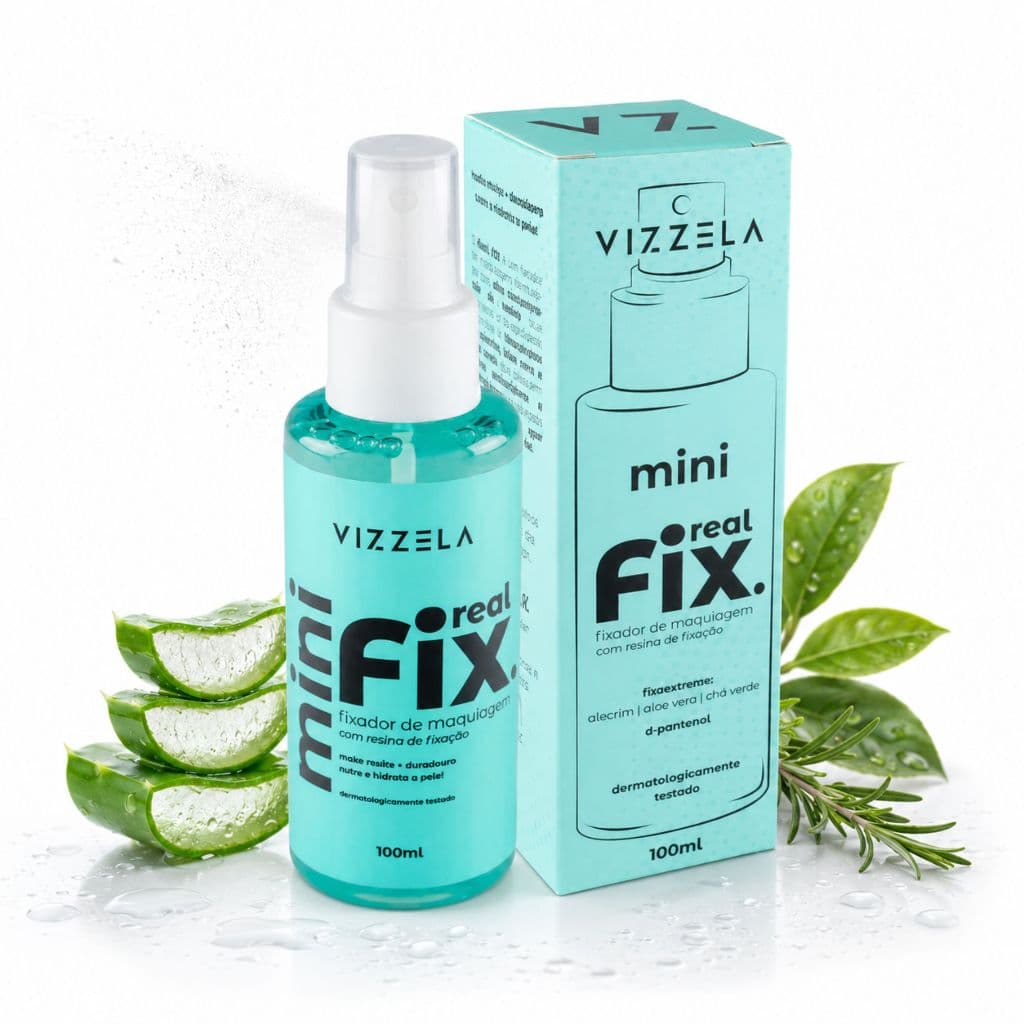 Mini Fixador Bruma Maquiagem Real Fix Spray 100ml Alta Duração Vegano Original Vizzela Aloe Vera