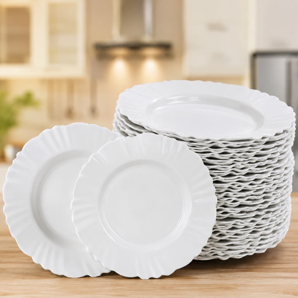 Kit Pratos Branco e Preto Pétala Fundo Com Borda Plástico Prato Para Festa Churrasco