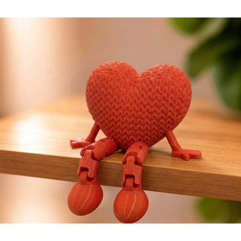 Coração Articulado Enfeite Decorativo Para Prateleira Vermelho Textura Tricô Estante Decoração Presente Namorados