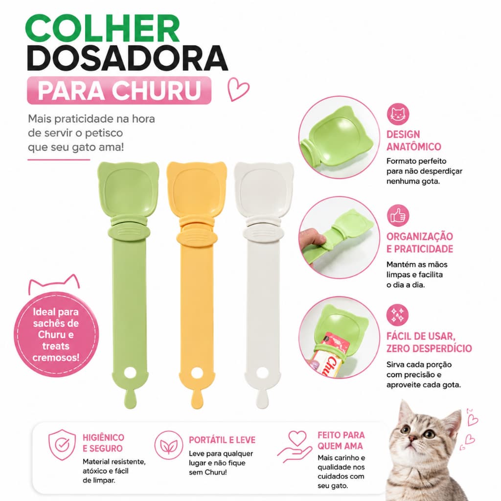 Colher Espremedora de Petisco Sachê Churu Para Gatos e Cães