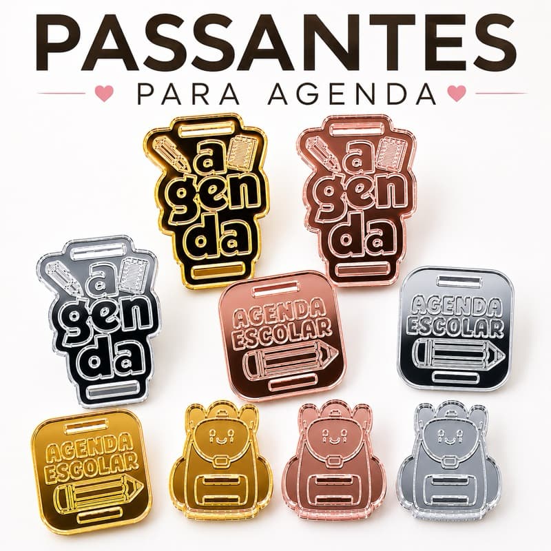 10 Unidades Passantes Finalizador para Agenda Volta as Aulas Acrílico – Medida Aprox 2,0cm – Planners Encadernação