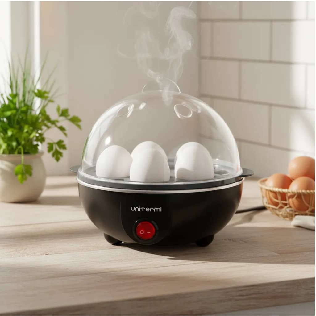 Cozedor de Ovos Elétrico Portátil Cozinha á Vapor Cor Preto Marca Unitermi