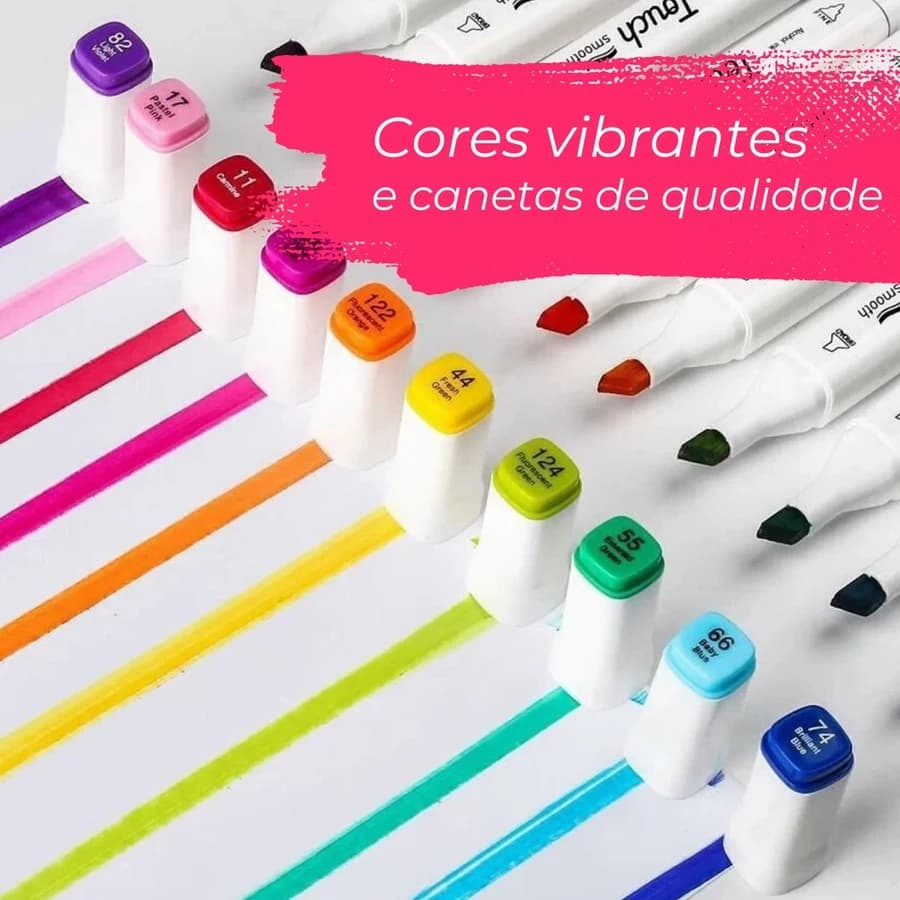 Kit Canetas Touch 80 Cores Marcadores Dupla Ponta Estojo