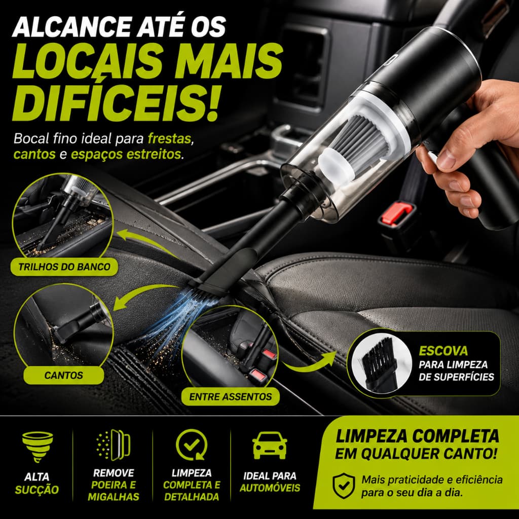 Aspirador Portátil Automotivo Premium Sem Fio Alta Sucção Bivolt Recarregável Limpeza Eficaz
