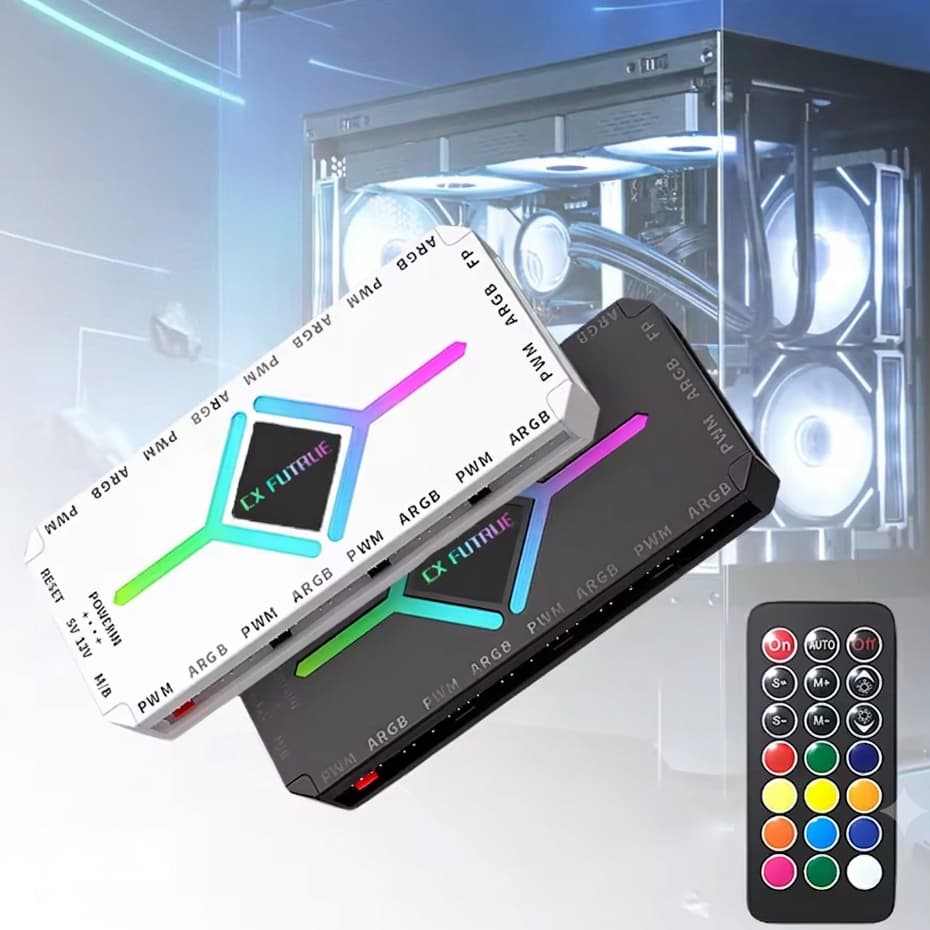 Hub Controlador ARGB PWM Ventoinhas PC Controle Remoto SATA Sincroniza Placa Mãe
