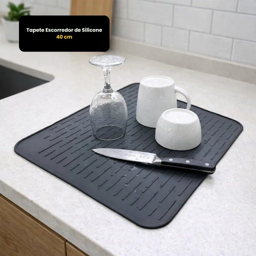 Tapete Escorredor de Louça Silicone Secagem Rápida Pia Cozinha cor preto vermelho