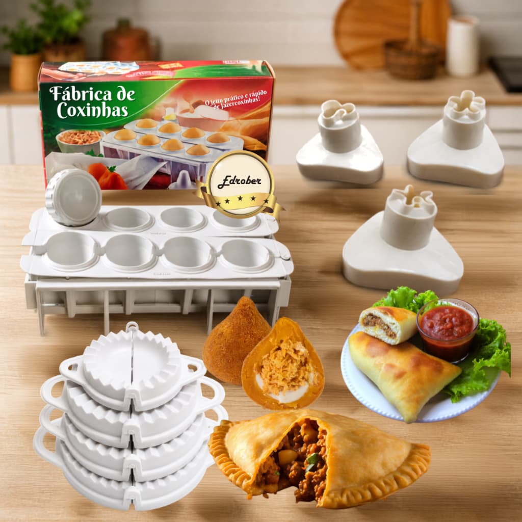 Kit Forma Fábrica Salgados Coxinhas Pastel Esfihas Risoli Modelador Biscoitos Fogazza Empadinhas Festas Profissional