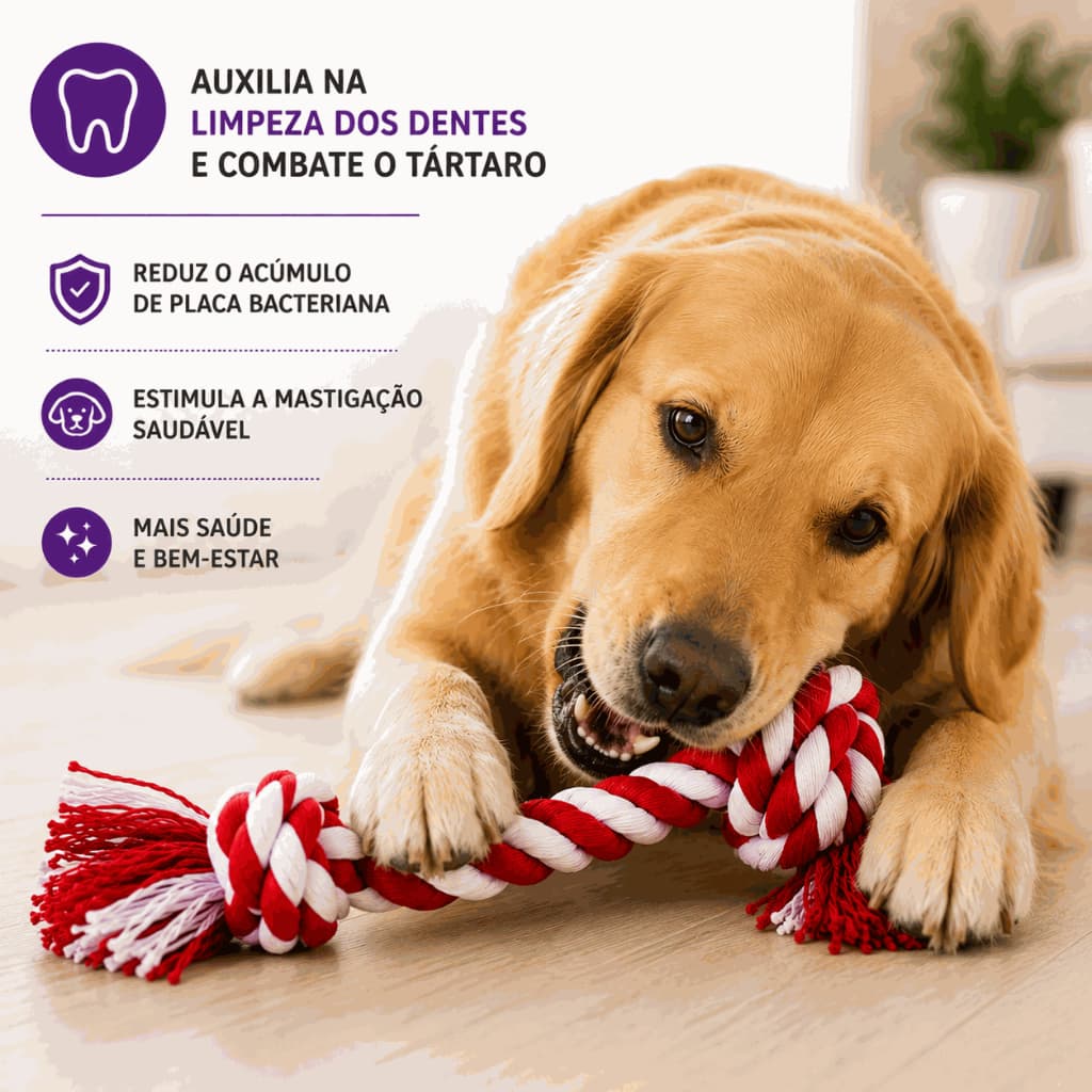 Kit 2 Mordedores Para Cachorro de Corda Super Resistente Brinquedo Interativo Limpeza Dental Pequeno Médio Grande Porte