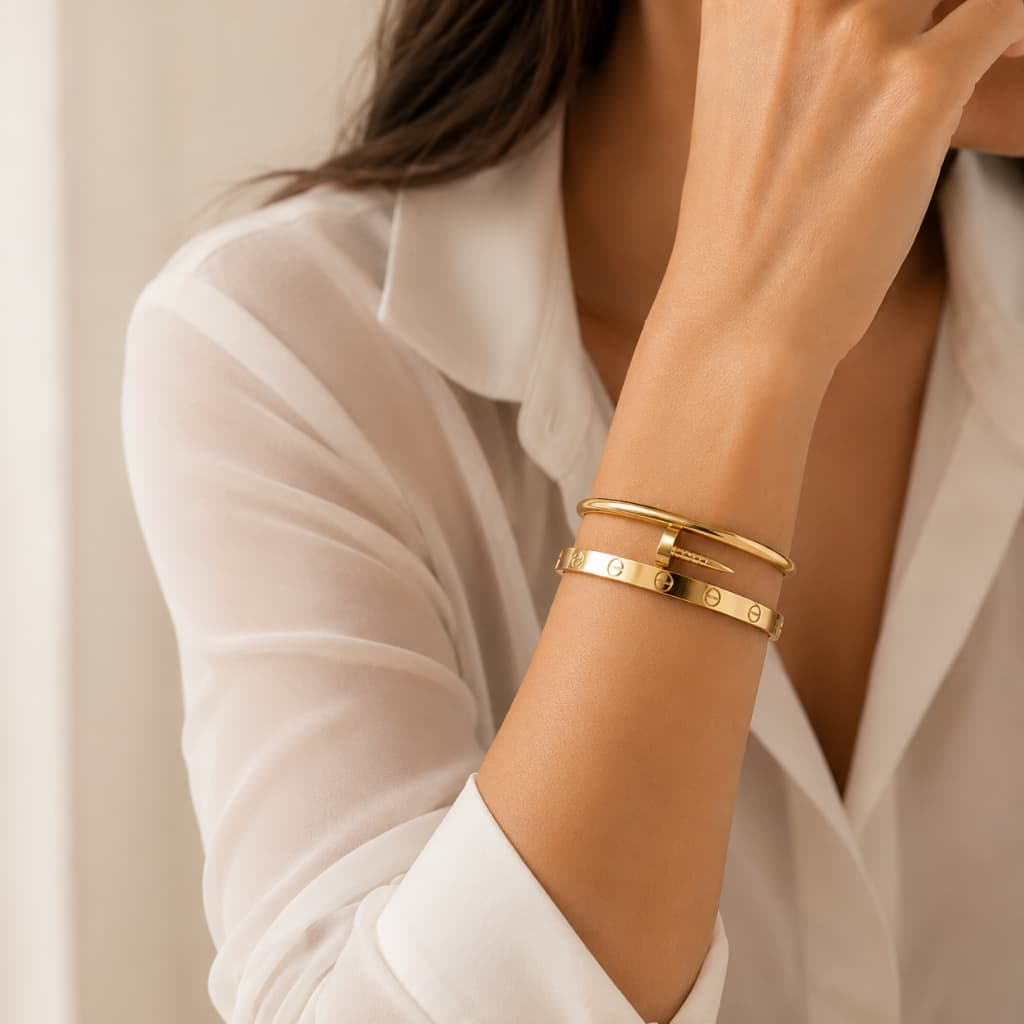 Bracelete Virginia Kit 2 Pulseiras Aço Inox Dourado ou Prata Feminino Luxo Presente Elegante Fashion