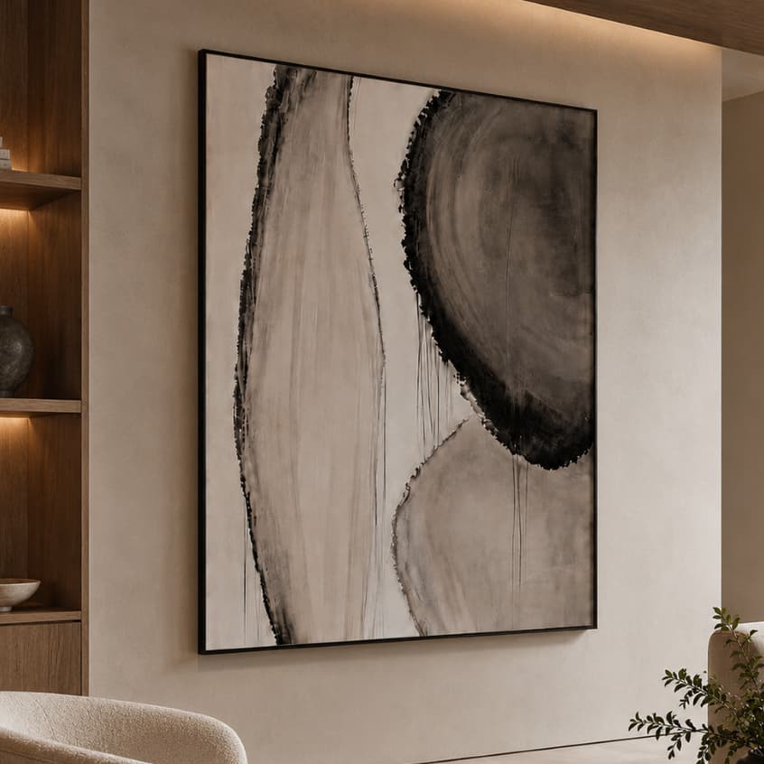 Quadro Decoração Abstrato Grande para Sala de Estar com Vidro 90x60 e Moldura Premium Quarto Luxo