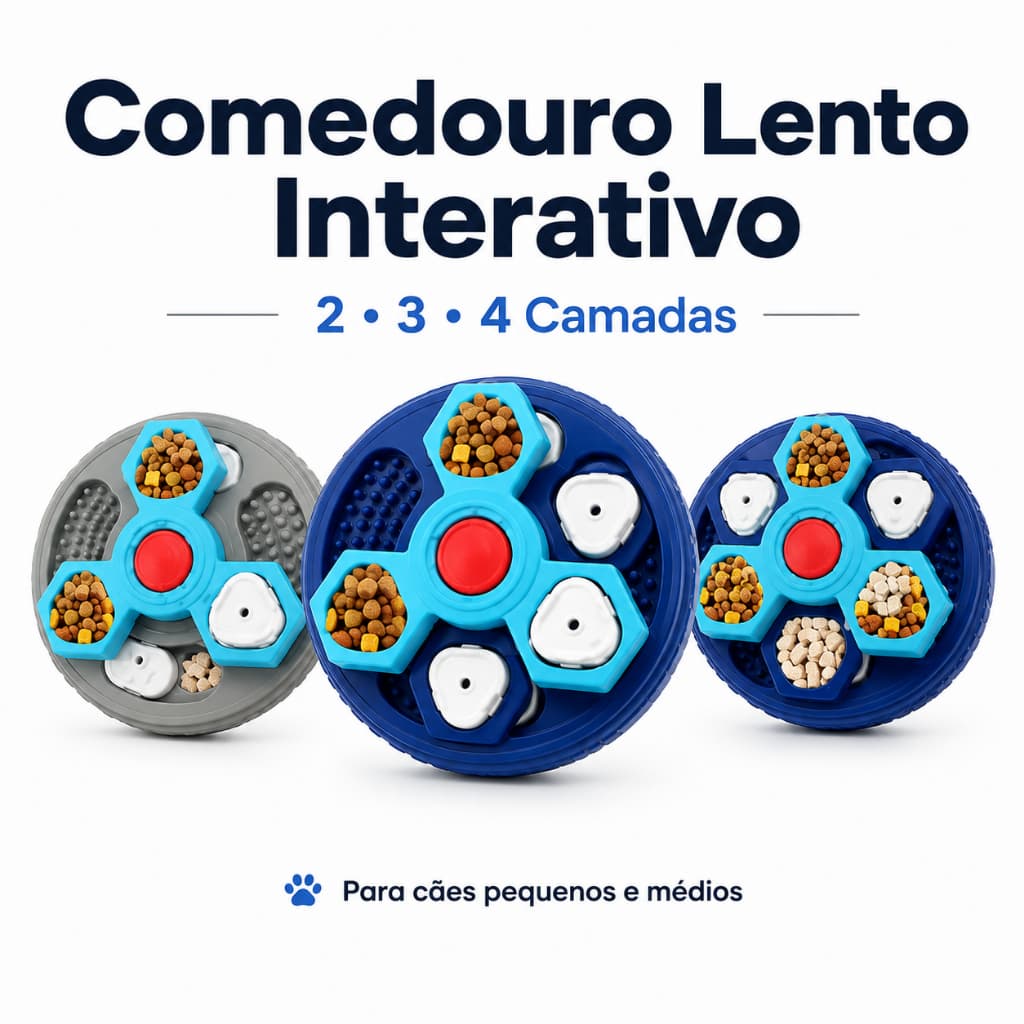 Comedouro Lento Interativo Giratório para Cães 2 3 ou 4 Camadas para Ração e Petiscos Anti Tédio