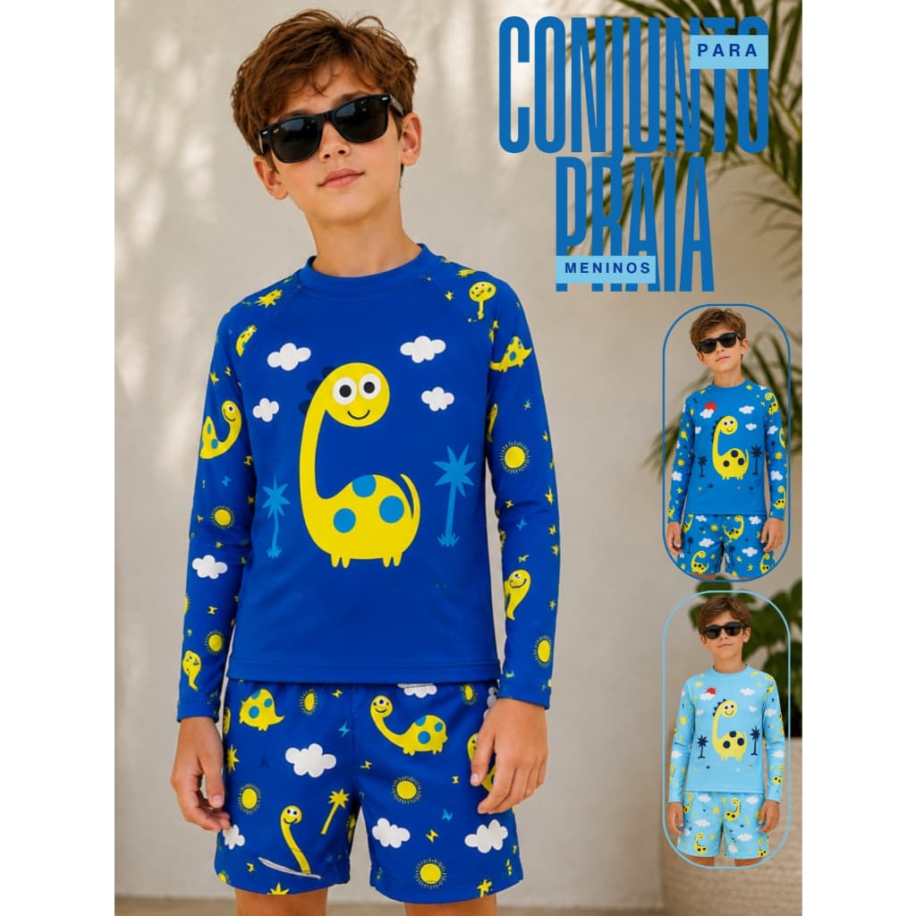 Conjunto Menino UV 50+ 2 Peças Camiseta Proteção Solar + Sunga Boxer Praia Piscina