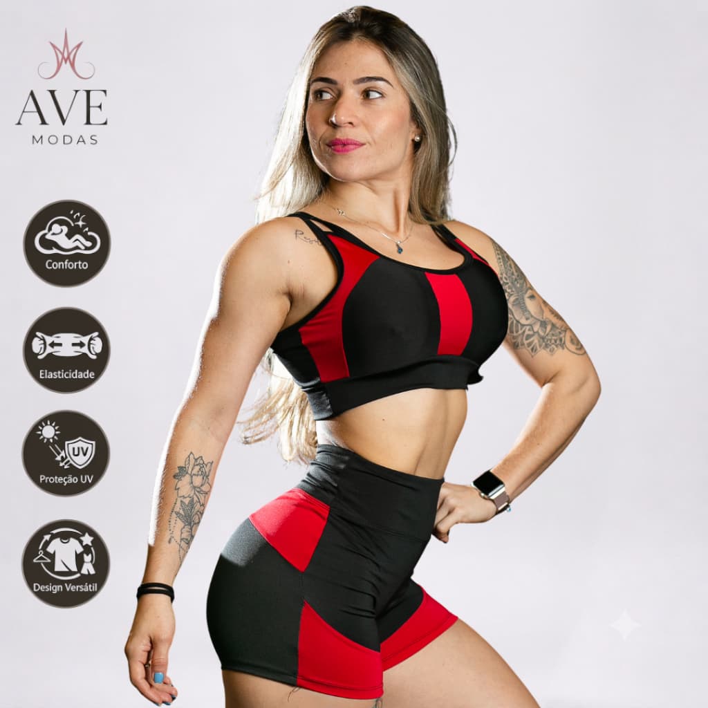 Conjunto Top Rainha + Shorts Rainha Suplex Fitness Academia Moda Feminina