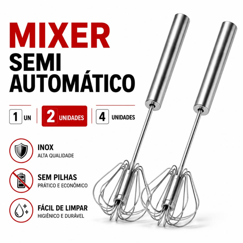 Mixer Semi Automático Batedor de Ovos Aço Inoxidável Utensílios Cozinha Misturador