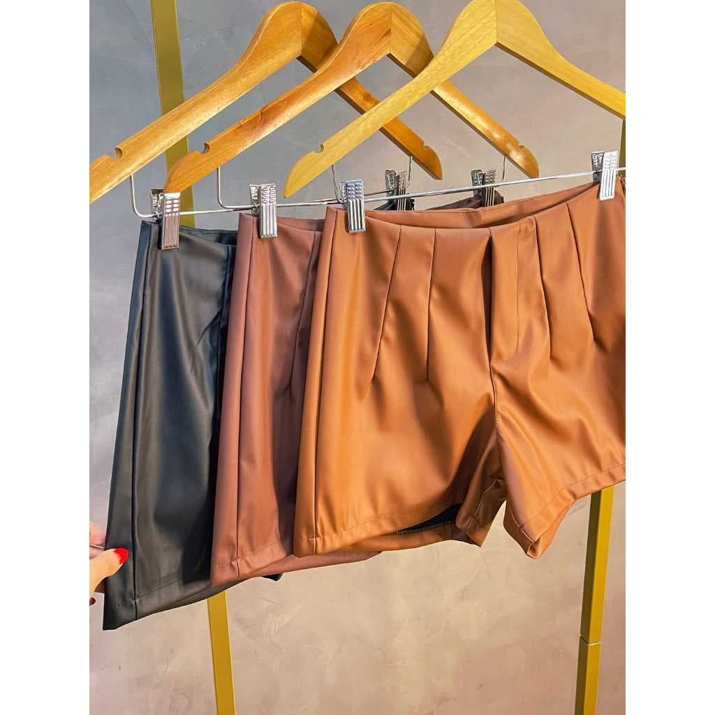Short couro feminino cintura Alta