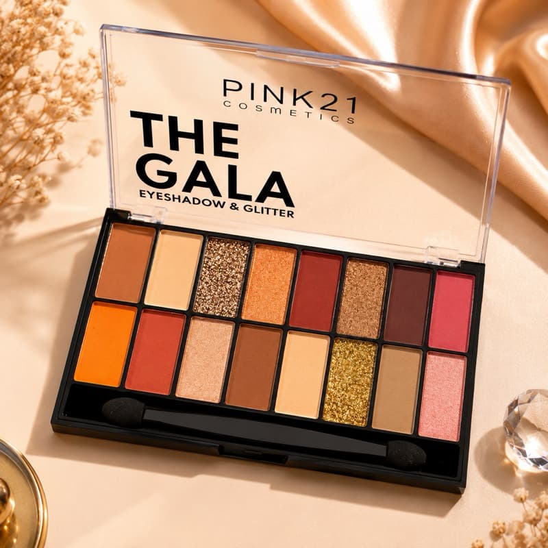 Paleta de Sombras Pink 21 The Gala 16 Cores com Glitter Alta Pigmentação