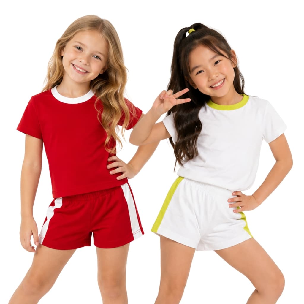 Conjunto Infantil Menina Verão - 02 ao 08 anos 100% Algodão - Blusa e Short com Elástico Cores Lisas