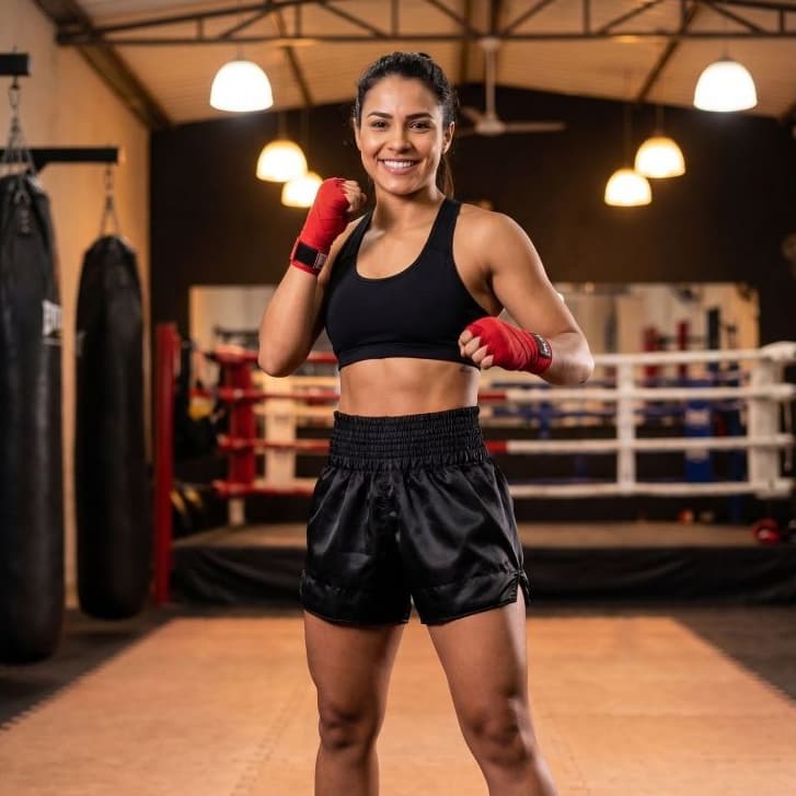 Short Feminino Muay Thai/Kick Boxing Preto Básico Reforçado