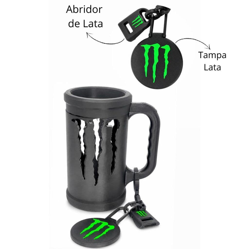 Caneca porta lata 473ml personalizada com alça, tampa e abridor