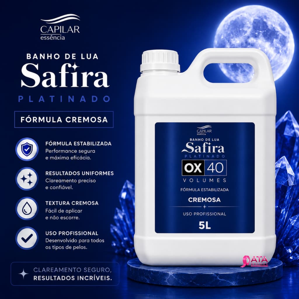 ÁGUA OXIGENADA SAFIRA 40 Vol. 5L - BANHO DE LUA PLATINADO E BRONZEAMENTO | CAPILAR ESSÊNCIA