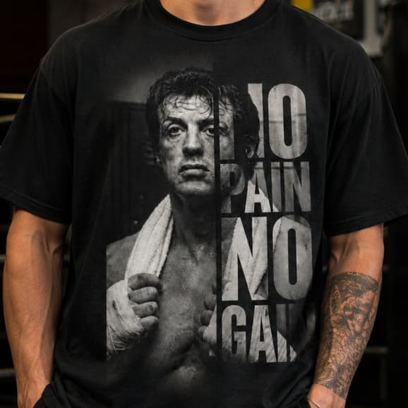Camiseta Oversized Rocky Balboa No Pain No Gain Unissex Streetwear Algodão Estampada Academia Fitness