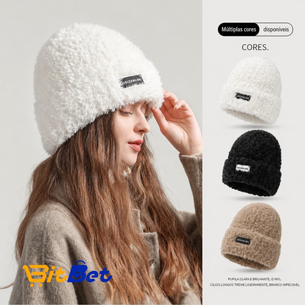 Touca Fofa de Lã com Tag Metálica - Ideal para Dias Frios e Looks Urbanos INVERNO-08