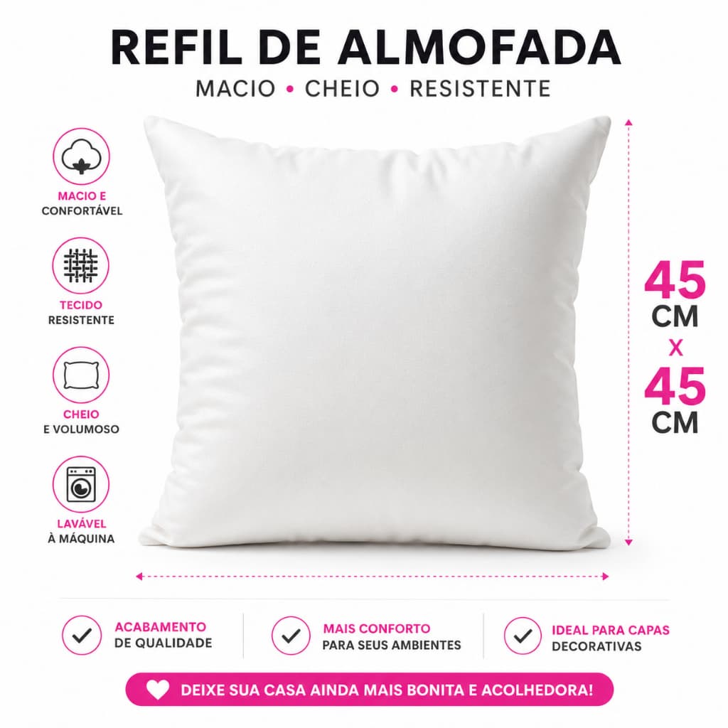 Enchimentos Para Almofadas Refil 45X45 CM - Almofadas Macia e Lavável - Envio Imediato