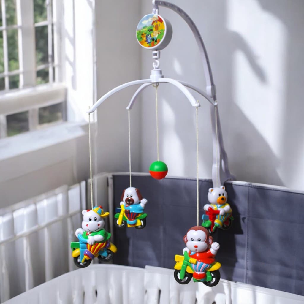 Mobile Giratório Musical Ursinhos Branco Infantil a Corda Menino Menina Bebê