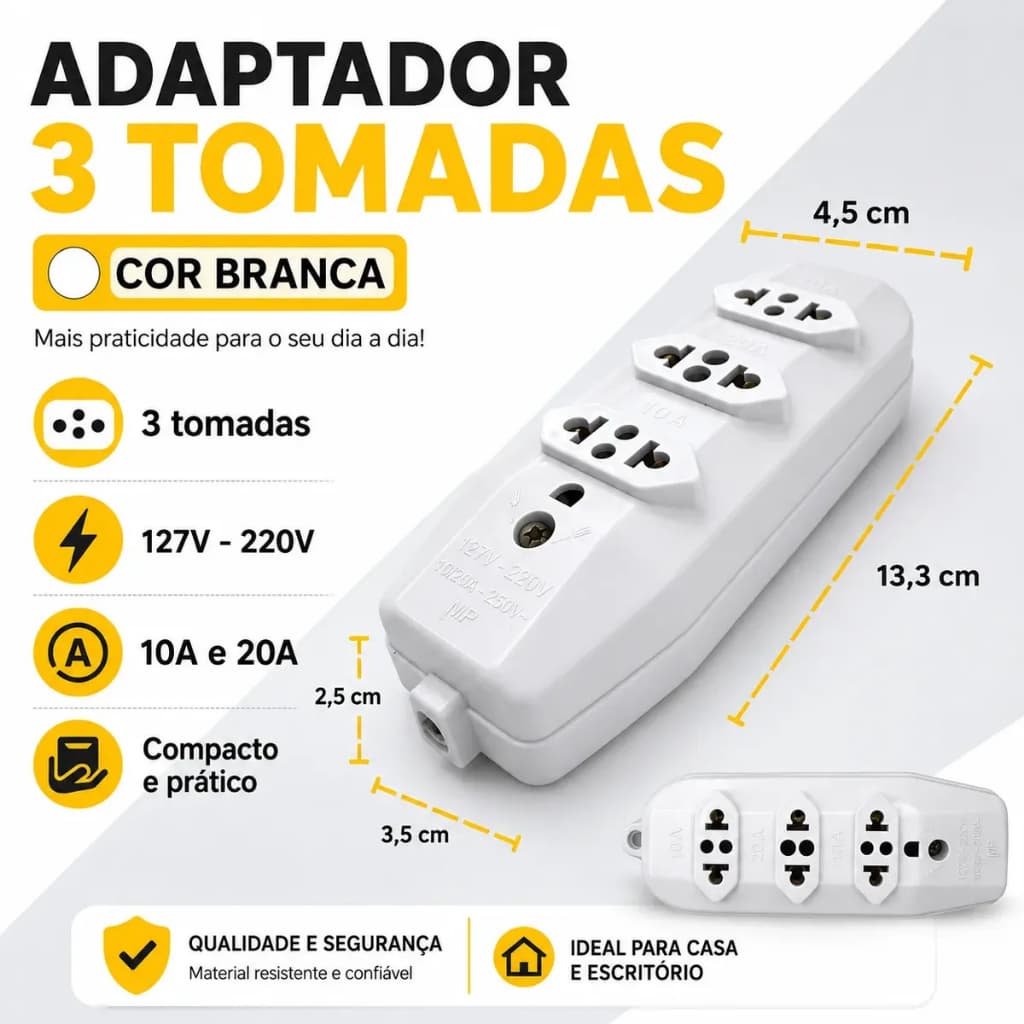 KIT 10 Tomadas Extensão Regua Tripla Encaixes Universais Bivolt 250v 10/20a sem fio apenas tomadas