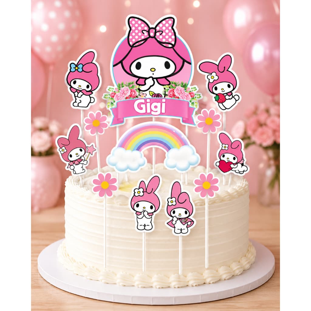 Topo Topper Bolo Aniversário / Mesversário My Melody Rosa Personalizado com nome e idade ENVIO RÁPIDO