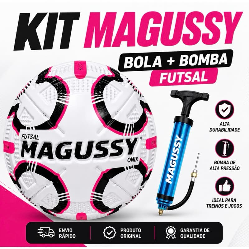 Kit Bola Futsal Oficial/Profissional Magussy Ônix + Bomba Magussy Original