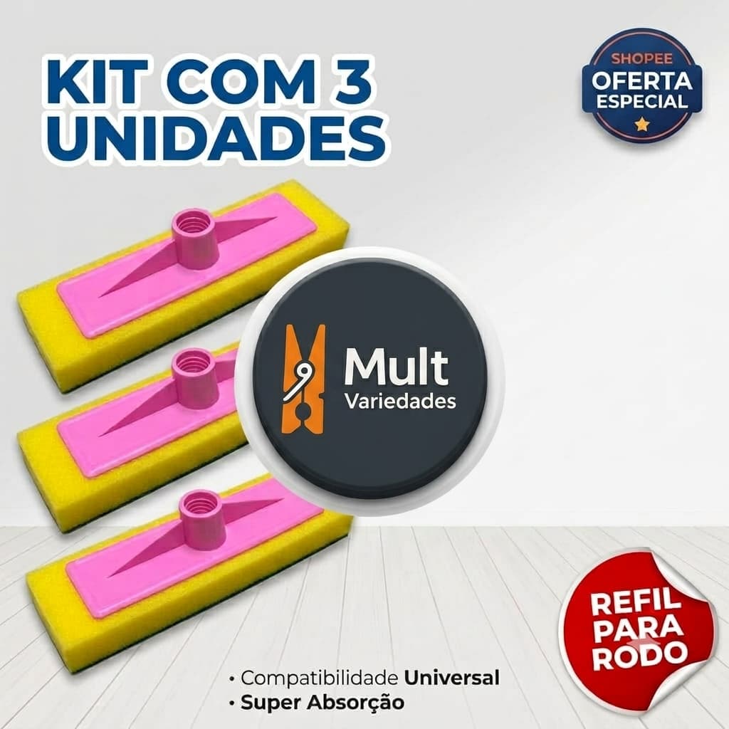 KIT 3 passa cera rodo  lava piso esfregão limpa vidro lava  espuma macia promoção