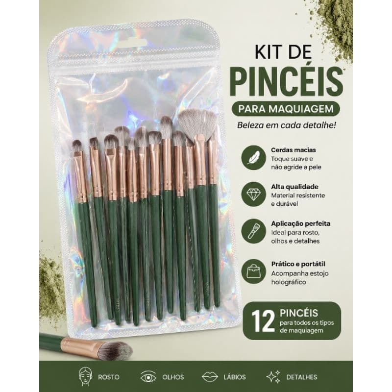 O Kit com 12 Pincéis para Maquiagem oferece produções impecáveis ideal para uso diário e profissional.