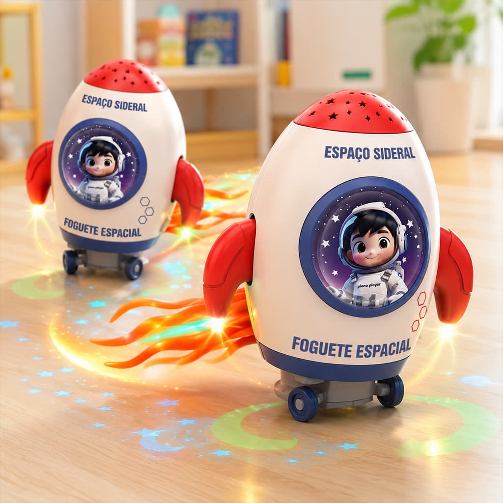 Brinquedo Polvo Astronauta Foguete Que Dança Em Pé E Deitado Spray De Música De Projeção De Luz