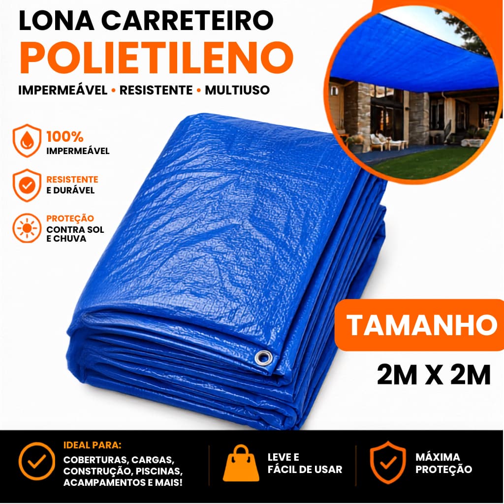 Lona 2m x 2m Carreteiro Polietileno Azul Plástica impermeável