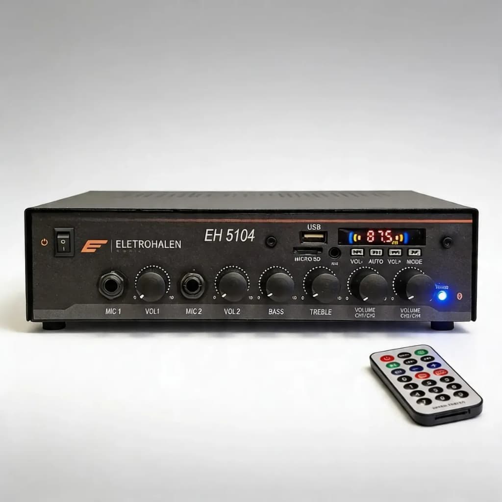 Receiver Amplificador Som Ambiente EH 5104 4 Canais 120W RMS Bluetooth FM USB RCA 2 P10 Bivolt