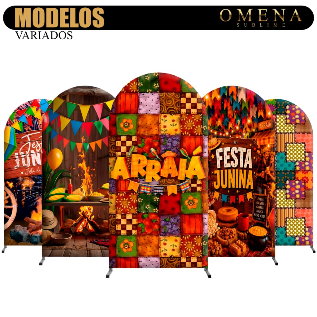 Painel Romano e Quadrado Festa Junina Decoração São João Arraiá Picolé Em Tecido Premium Veste Fácil 2x1m