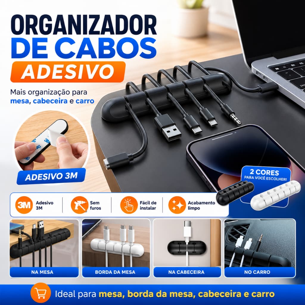 Clipe De Mesa / Organizador De Cabos Para Gerenciamento De Cabos 7 Espaços Com Dupla Face Kit Com 1 3 5 e 10