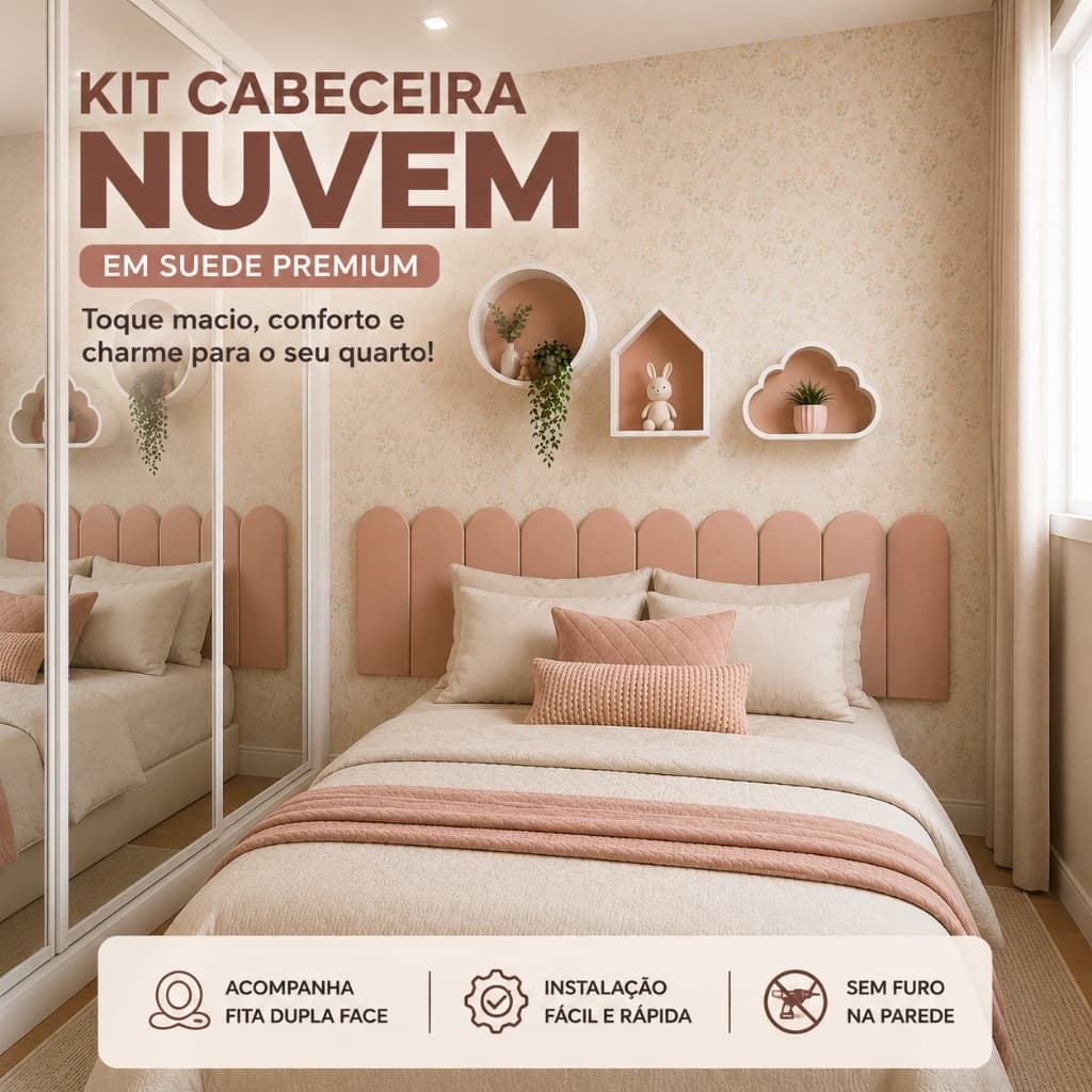 CABECEIRA NUVEM MODULAR KIT 5 A 20 PLACAS ESTOFADA SUEDE CAMA SOLTEIRO CASAL QUEEN KING ADESIVA 45X20