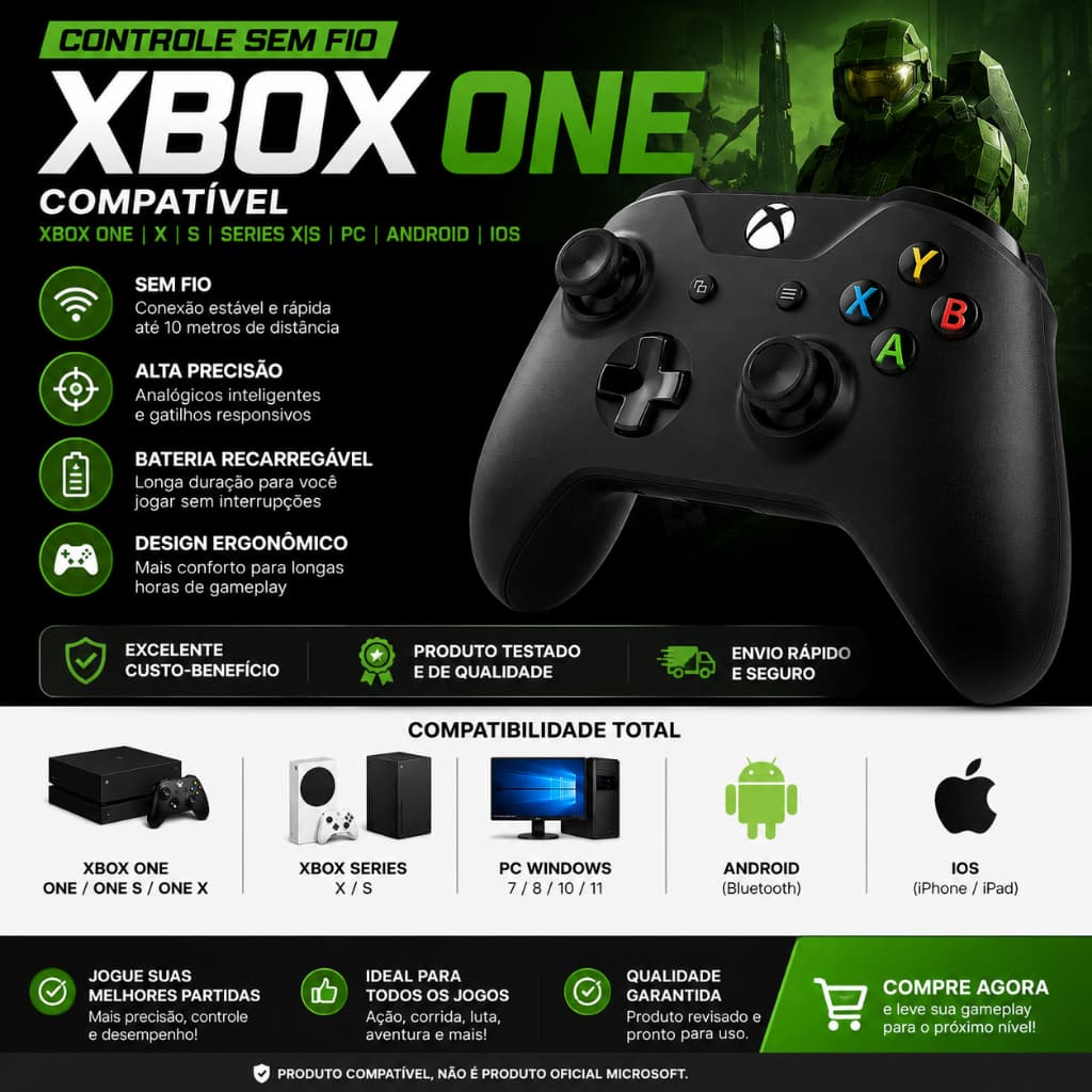 Controle Xbox One Sem Fio Compatível Bluetooth Wireless para PC Xbox One S X Series X/S Android iPhone Alta Precisão