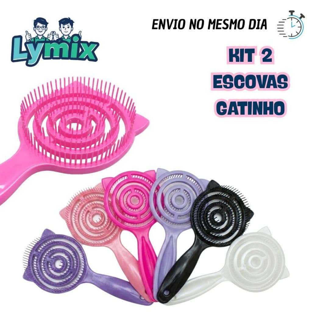 Kit 2 Escova de Cabelo Gatinho Cute | Ideal para Lembrancinha e Uso Diário