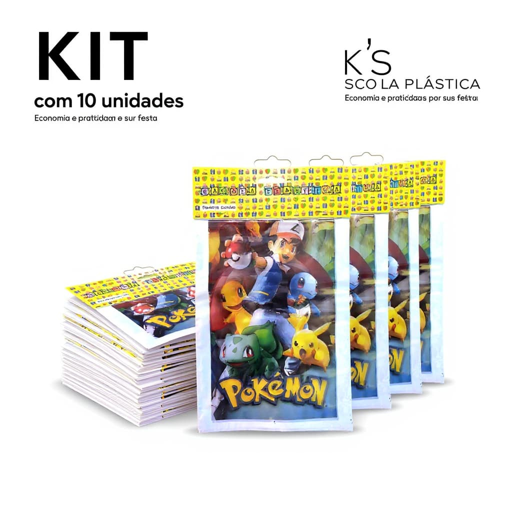 Sacola surpresa Plástica  lembrancinha Aniversário Festa Pokémon c/ 10/20/30/40 Unidades