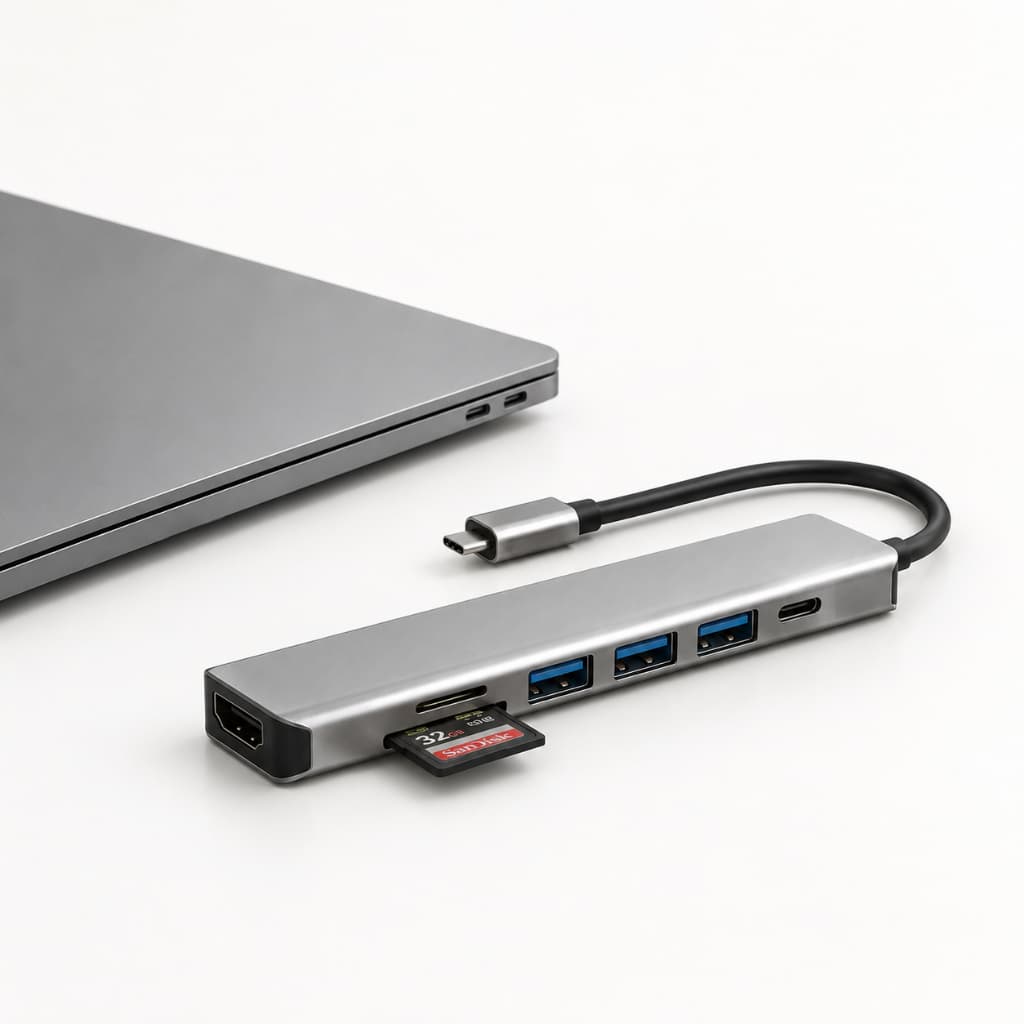Hub Adaptador USB C 7 em 1 Premium HDMI 4K USB 3.0 Leitor Cartão SD TF para Notebook Tablet