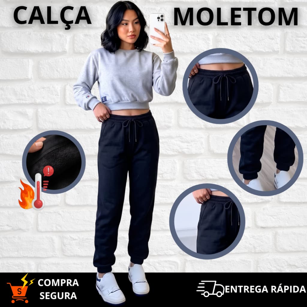 Calça Feminina Inverno Moletom Premium Peluciado Calça Jogger Moletom Quente Confortável
